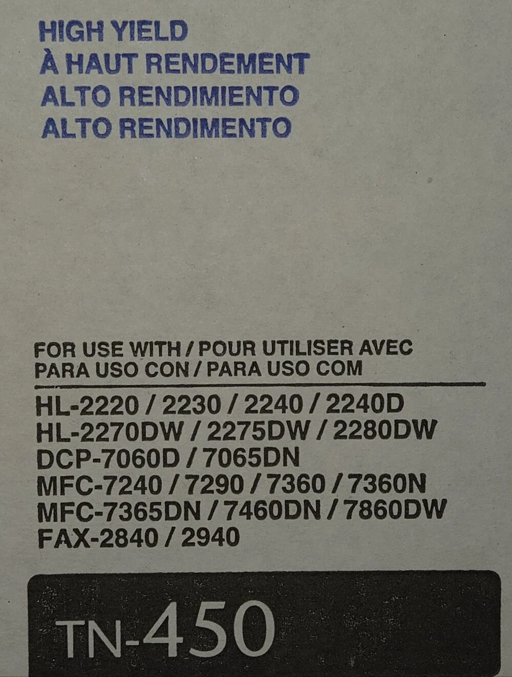 BROTHER TN-450 TN450 BLACK Toner High Yield Genuine OEM - Factory Sealed